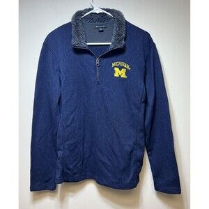 Champion Half Zip Knit Sweater U of M Michigan Blue Embroidered Logo Size M